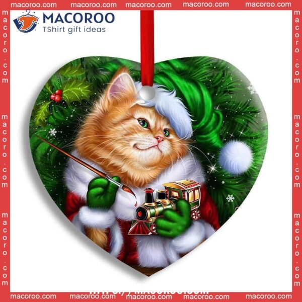 Christmas Cat Cute Kitten Meowy Xmas Heart Ceramic Ornament, Cat Tree Ornaments