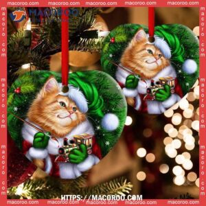 christmas cat cute kitten meowy xmas heart ceramic ornament cat tree ornaments 2