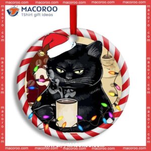 christmas cat drink coffee i hate people circle ceramic ornament cat tree ornaments 0