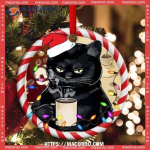 christmas cat drink coffee i hate people circle ceramic ornament cat tree ornaments 1