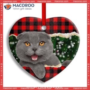 Christmas Cat Happy Meowy Xmas Heart Ceramic Ornament, Kitten Ornaments