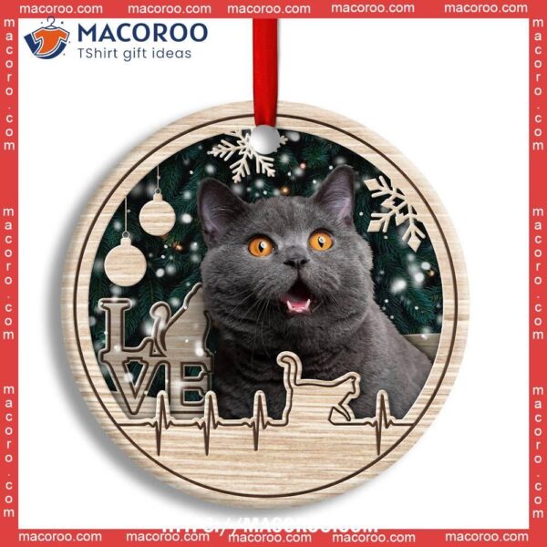 Christmas Cat Lover Heart Beat Circle Ceramic Ornament, Hallmark Cat Ornaments