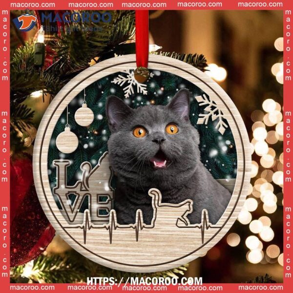 Christmas Cat Lover Heart Beat Circle Ceramic Ornament, Hallmark Cat Ornaments