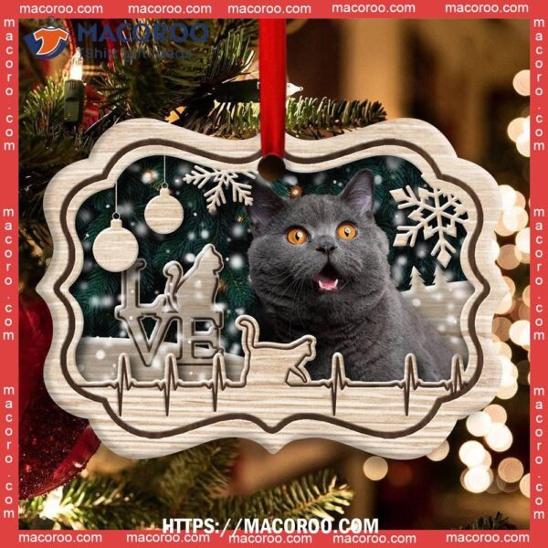 Christmas Cat Lover Heart Beat Metal Ornament, Cat Tree Ornaments