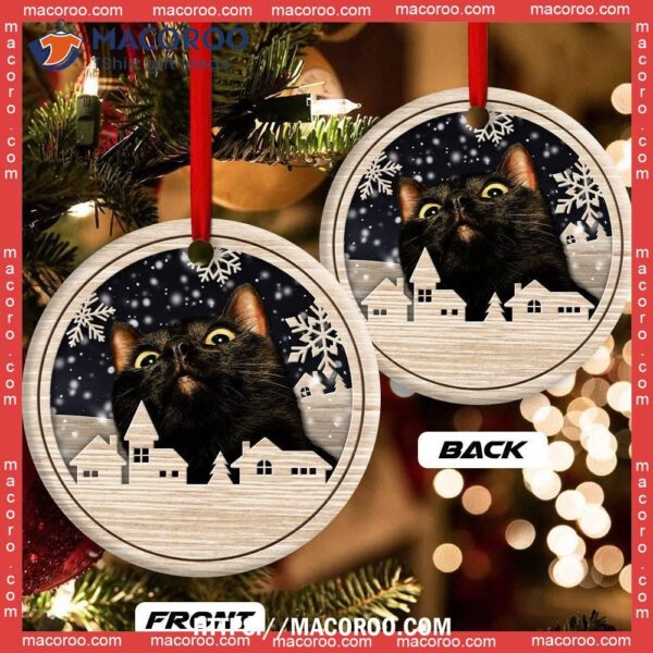 Christmas Cat Meow Xmas Winter Cats Lovers Circle Ceramic Ornament, Cat Christmas Ornaments Personalized