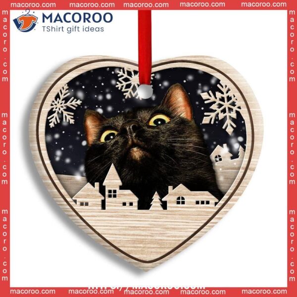 Christmas Cat Meow Xmas Winter Cats Lovers Heart Ceramic Ornament, Kitten Ornaments