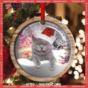 Christmas Cat Snowy Day Circle Ceramic Ornament, Kitten Ornaments