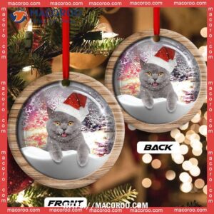 christmas cat snowy day circle ceramic ornament kitten ornaments 2