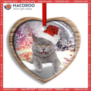 Christmas Cat Snowy Day Heart Ceramic Ornament, Cat Ornaments For Christmas Tree