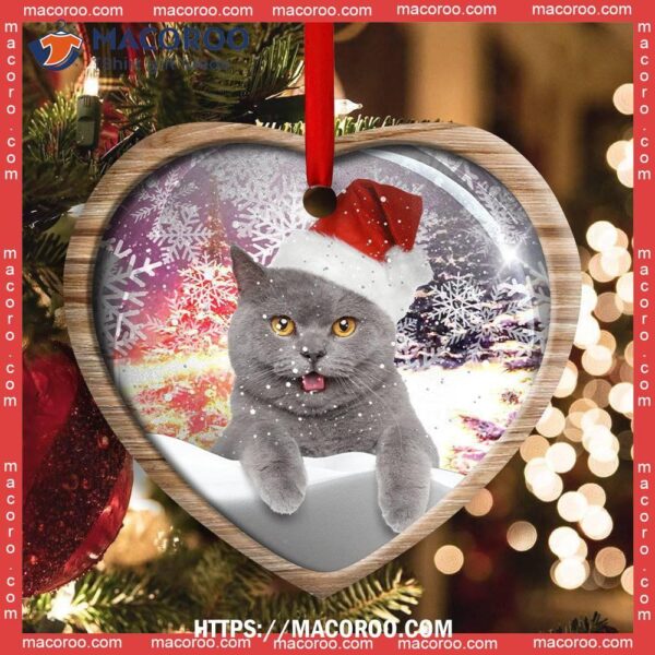 Christmas Cat Snowy Day Heart Ceramic Ornament, Cat Ornaments For Christmas Tree