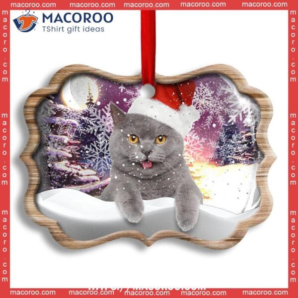 Christmas Cat Snowy Day Metal Ornament, Cat Tree Ornaments