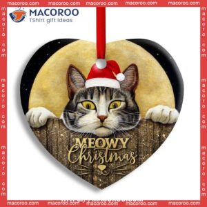 Christmas Cat With Moon Lover Cutie Heart Ceramic Ornament, Bengals Christmas Ornaments