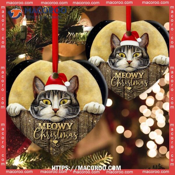 Christmas Cat With Moon Lover Cutie Heart Ceramic Ornament, Bengals Christmas Ornaments