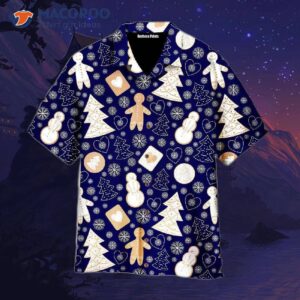 Christmas Gingerbread Snowflake Pattern Blue Hawaiian Shirts