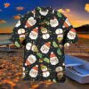 Christmas Happy Night With Santa Snowman Pattern Black And White Hawaiian Shirts