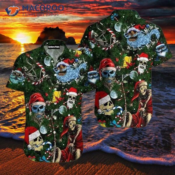 Christmas Ho-ho-ho Santa Skull Pattern Green Hawaiian Shirts