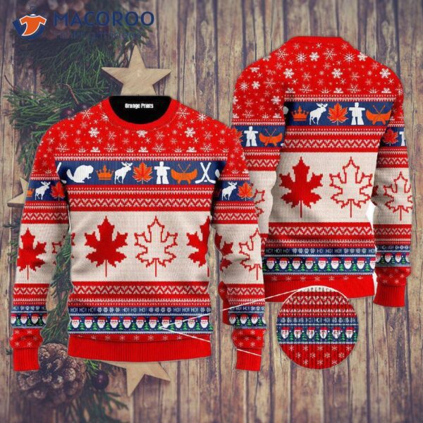 Christmas In Canada Maple Leaf Ugly Sweater