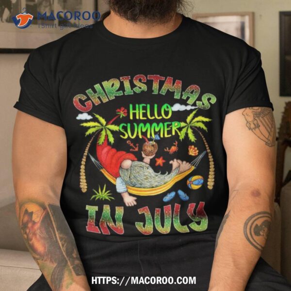 Christmas In July Santa Beach Summer With Gnomies Vacation Shirt