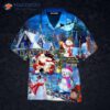 Christmas Joyful Santa Snowman, Merry Xmas, And Blue Hawaiian Shirts