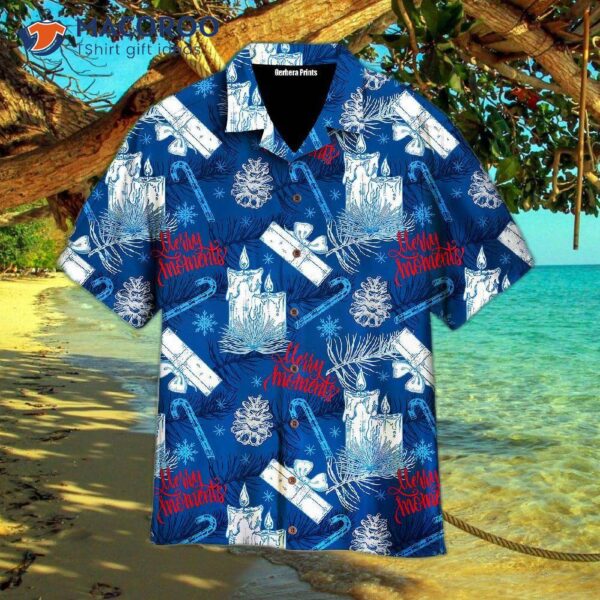 Christmas Joyful Snowy Day Merry Moments Pattern Blue Hawaiian Shirts