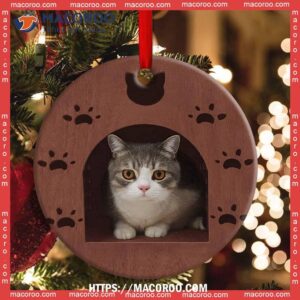 christmas kitty cat wooden house shelter circle ceramic ornament cat ornaments for christmas tree 1