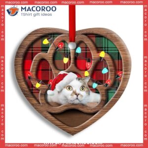 Christmas Meowy Xmas Gifts For Cat Lovers Heart Ceramic Ornament, Grey Cat Ornaments