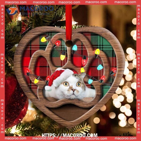 Christmas Meowy Xmas Gifts For Cat Lovers Heart Ceramic Ornament, Grey Cat Ornaments