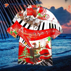 Christmas Multicolored Hawaiian Shirts With A Red Piano Design