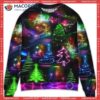 Christmas Neon Art Tree And Snowman Family Ugly Christmas Sweaters