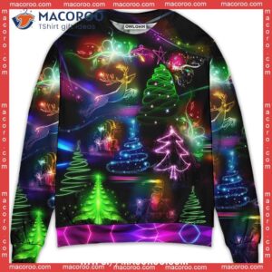 christmas neon art tree and snowman star wars ugly sweater 0