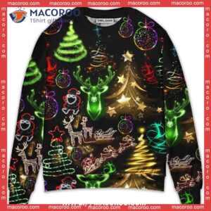 Christmas Neon Art Tree And Snowman Sweater, Cute Christmas Sweaters