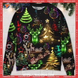 Christmas Neon Art Tree And Snowman Sweater, Cute Christmas Sweaters