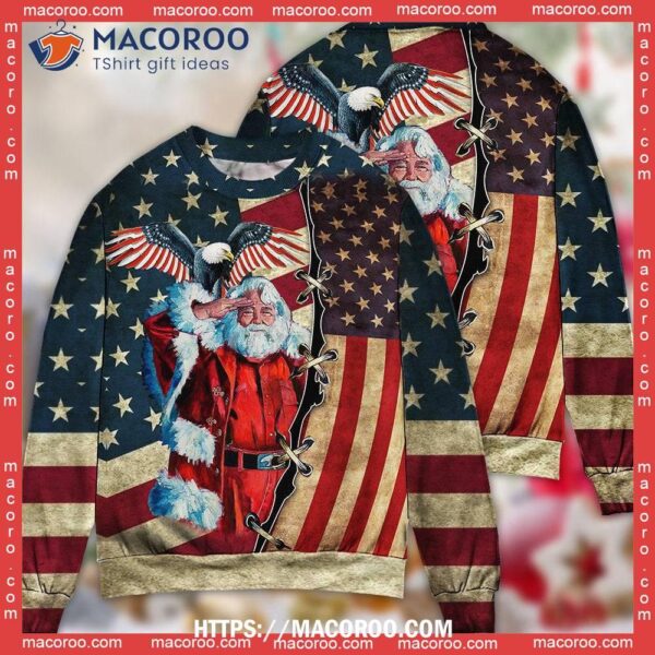 Christmas Patriot Santa Claus Sweater, Ugly Christmas Cardigan