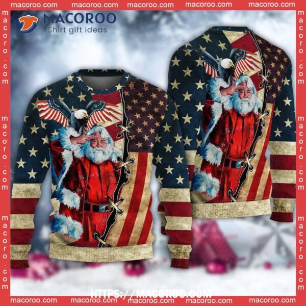 Christmas Patriot Santa Claus Sweater, Ugly Christmas Cardigan