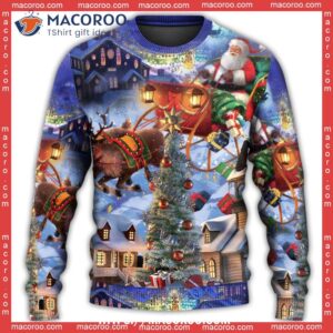 christmas rudolph santa claus reindeer gift light art christmas sweatshirt 3