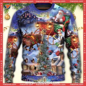 christmas rudolph santa claus reindeer gift light art christmas sweatshirt 4