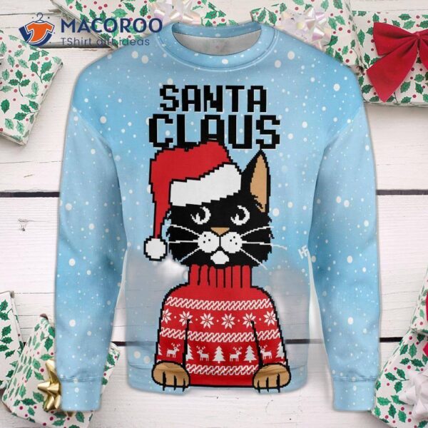 Christmas Santa Claus And Ugly Sweater Cat