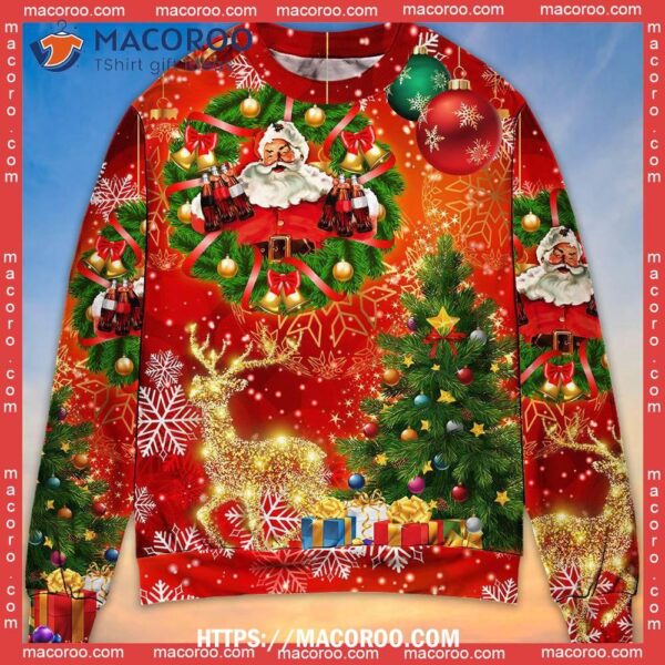 Red Christmas Sweater Santa Claus Drinking Tree Red Light