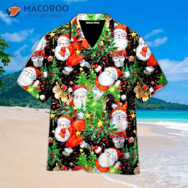 Christmas Santa Claus Has A Daily Life Pattern Of Wearing Colorful Hawaiian Shirts.