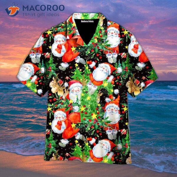 Christmas Santa Claus Has A Daily Life Pattern Of Wearing Colorful Hawaiian Shirts.