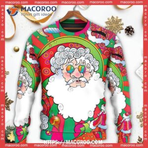 christmas santa claus psychedelic colorful hippie sweater best ugly christmas sweaters 4
