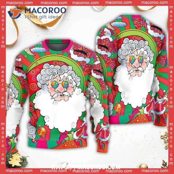 Christmas Santa Claus Psychedelic Colorful Hippie Best Ugly Christmas Sweaters