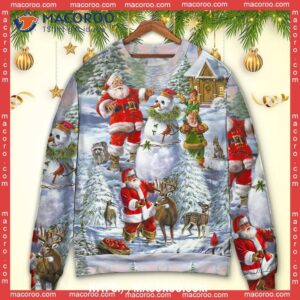 christmas santa claus snowman elf so happy art christmas sweatshirt womens 1