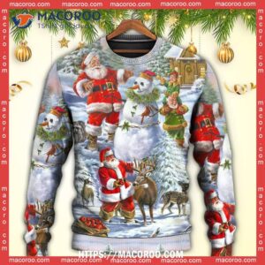 christmas santa claus snowman elf so happy art christmas sweatshirt womens 4