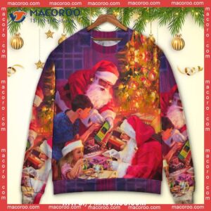 christmas santa claus story light art cheap ugly christmas sweater 1