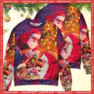 christmas santa claus story light art cheap ugly christmas sweater 2