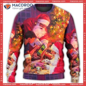 christmas santa claus story light art cheap ugly christmas sweater 3