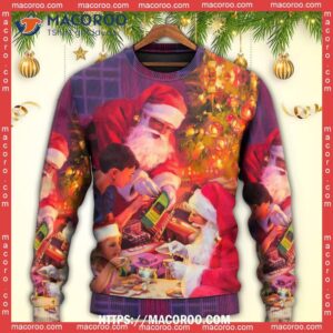 christmas santa claus story light art cheap ugly christmas sweater 4