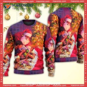 christmas santa claus story light art cheap ugly christmas sweater 5