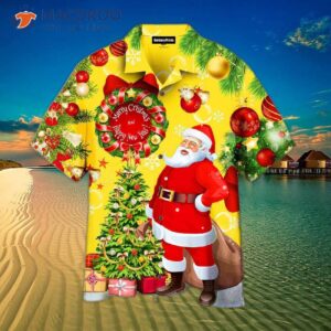 christmas santa claus yellow stunning night hawaiian shirts 0